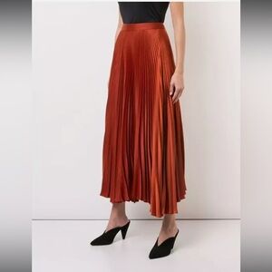 A.L.C “Bobby” Pleated Satin Midi Skirt in Rust Orange Size US 2